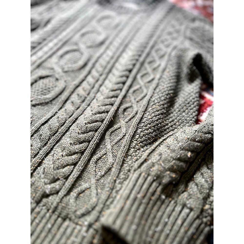 LL Bean Green Speckled Cable Knit Sweater Size Large Mens Organic Cotton - Picture 2 of 5